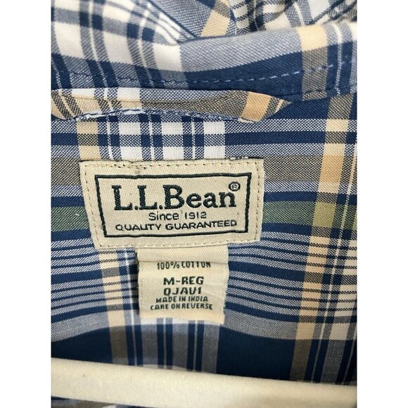 L.L. Bean Mens Medium Blue Plaid Long Sleeve Button Down Shirt OJAV1 100% Cotton - Picture 3 of 11